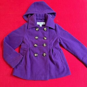 London Fog Purple Kids Pea Coat with Hood, size 7/8